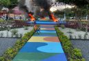 Com apenas quatro dias de inauguração, 'Bola das Letras' é incendiada por criminosos