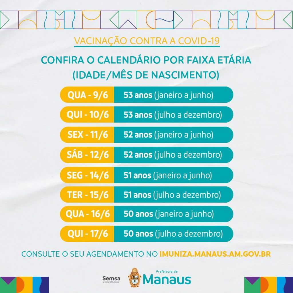 Calendário de vacinação para pessoas de 50 a 53 anos é divulgado pela prefeitura
