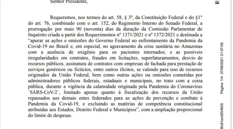 CPI apresenta requerimento e avalia já ter as 27 assinaturas para prorrogar os trabalhos